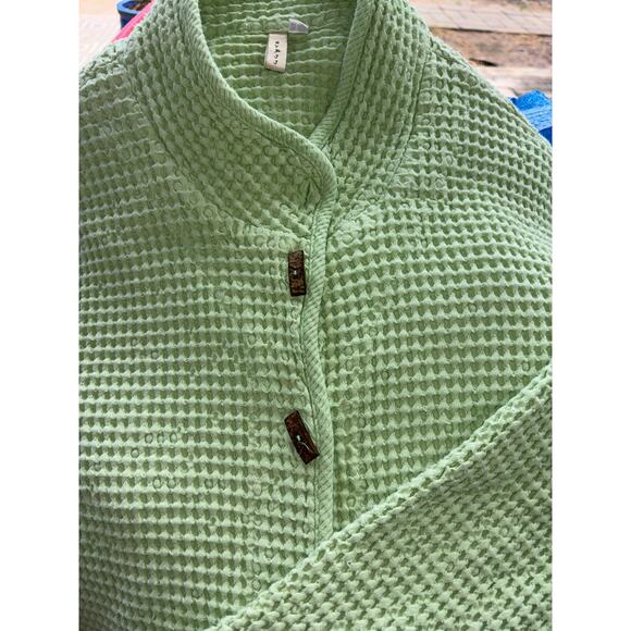 By JJ Waffle Knit Light Green Button Cardigan/Jacket L Wood Buttons Lagenlook - Picture 4 of 11
